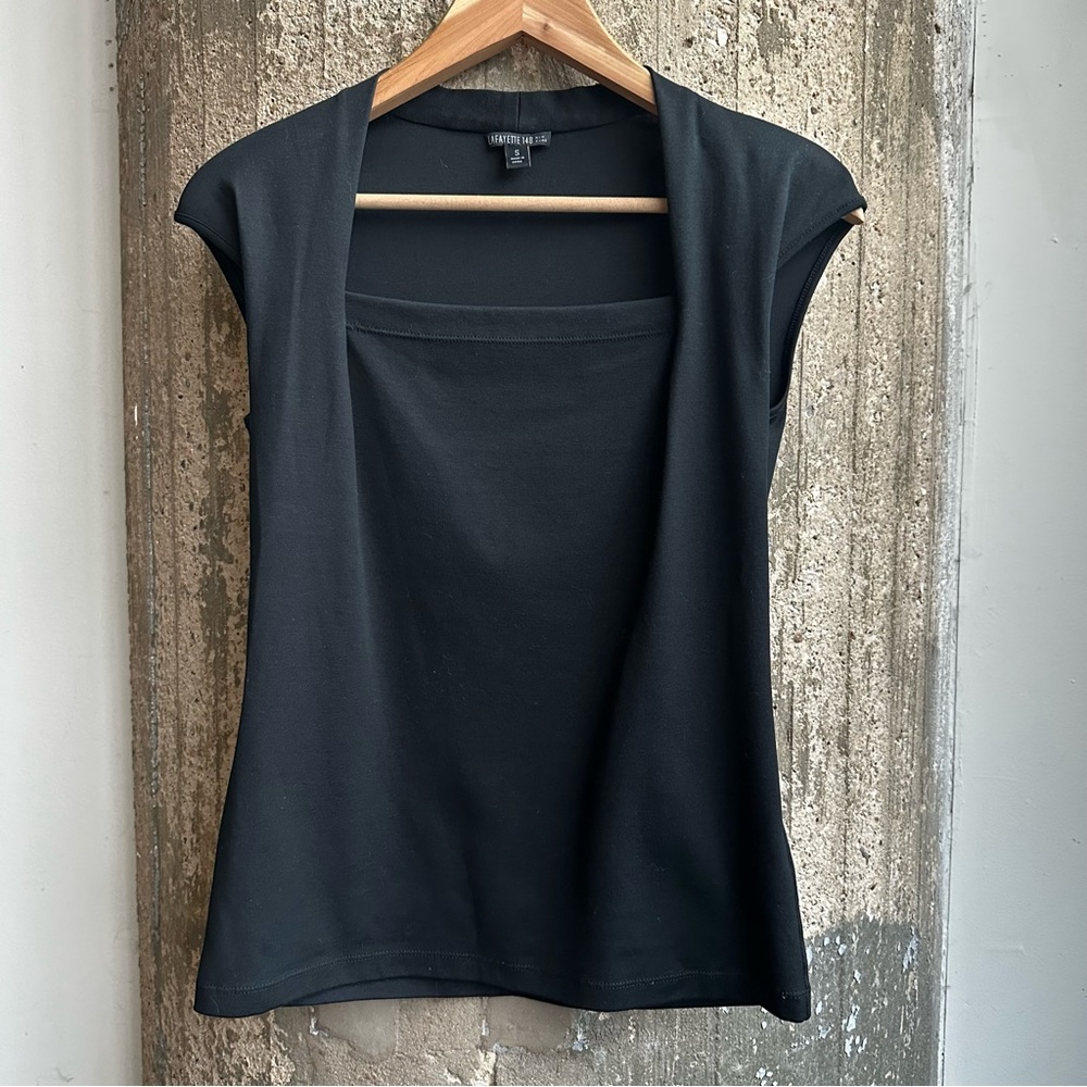 Lafayette 148 Giada Black Square Neck Tee Size small